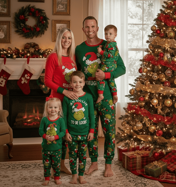 pink Christmas pajamas family