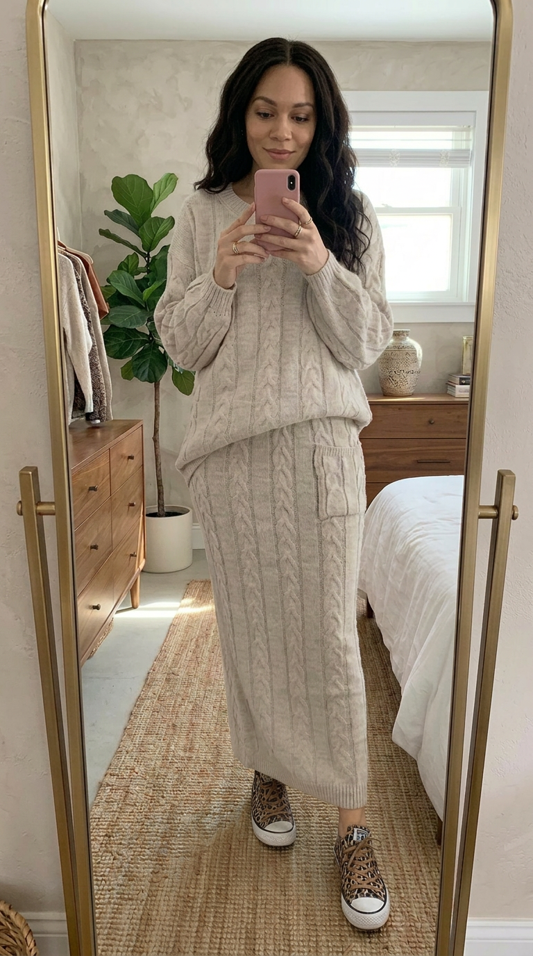 white knit skirt set